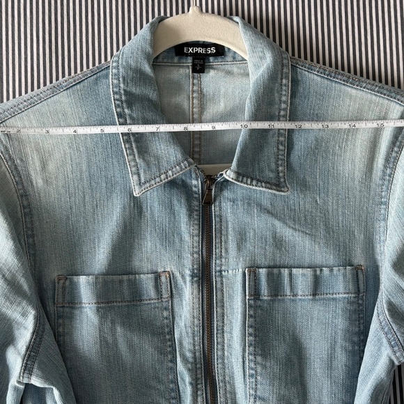 Blue Denim Zip-Up Jumpsuit by Express - Picture 12 of 14